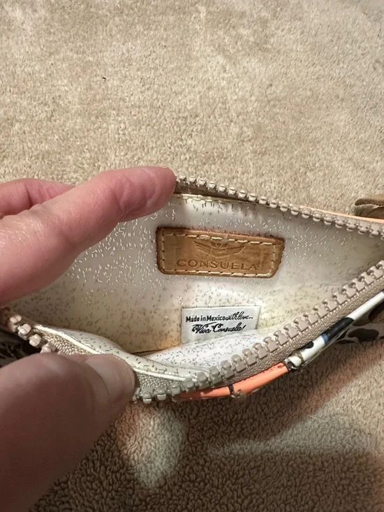 Consuela White Leopard Card organizer Wallet with Coral Accent - Picture 3 of 6